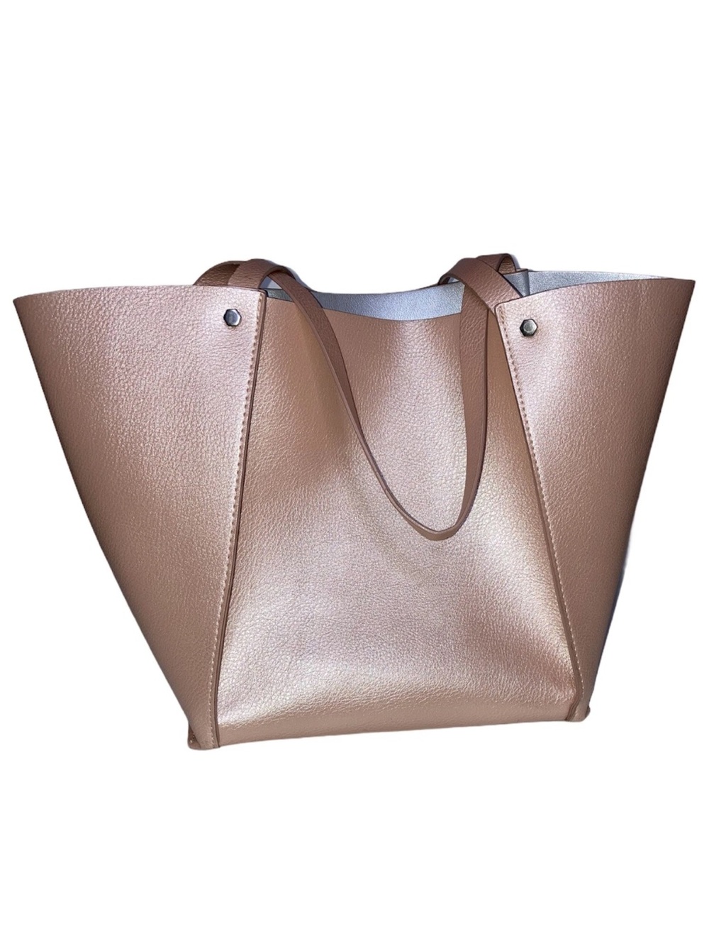 NEIMAN MARCUS METALLIC ROSE GOLD TOTE FAUX LEATHER